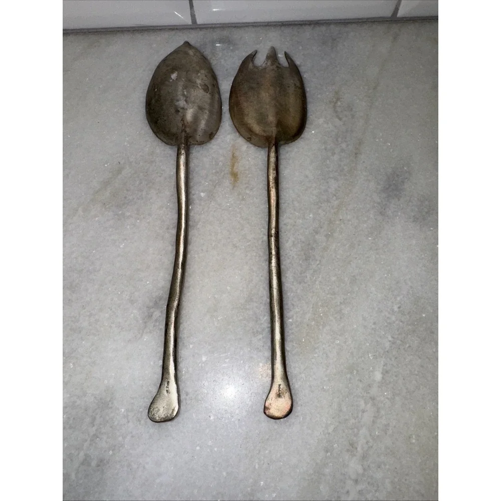Michael Michaud Table Art Gold Hosta Serving Utensils Set Spoon & Fork Hasta